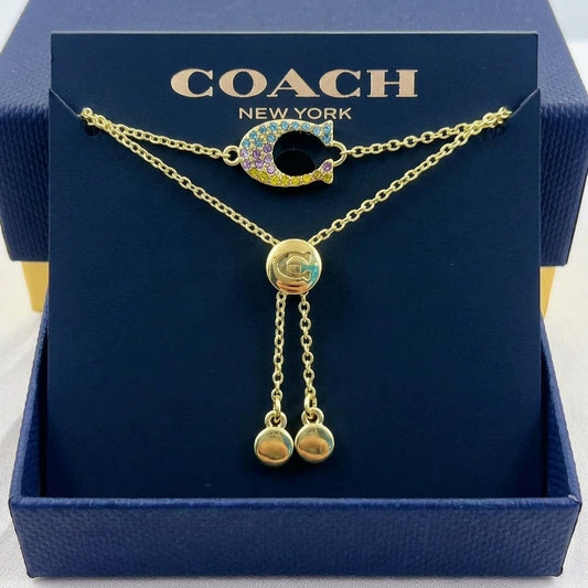 Coach Pavé Signature C Adjustable Gold-Tone Bracelet