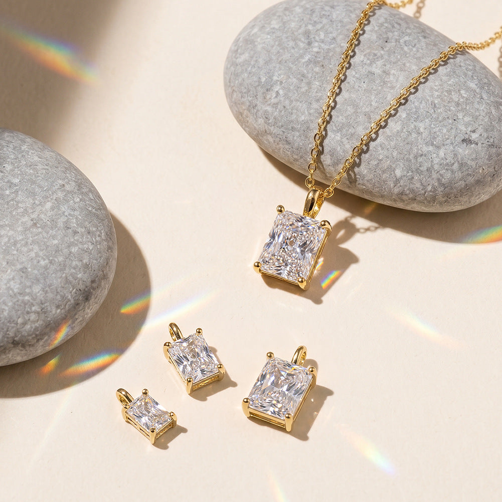 10K&14K&18K Gold Four-Prong Radiant Cut Lab Diamond Pendant Necklace 1CT