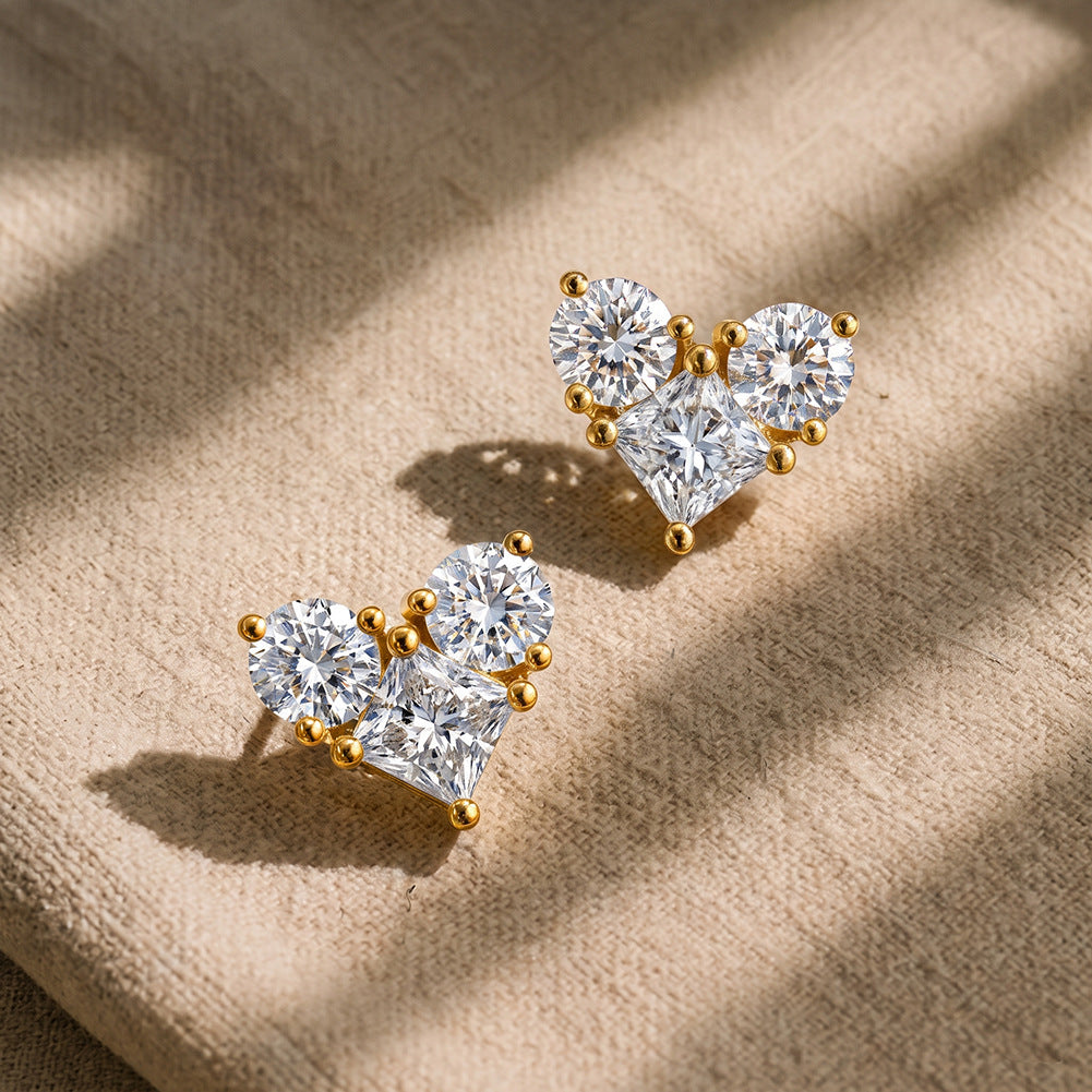 10K&14K&18K Gold Heart Cluster Lab-Grown Diamond Engagement Stud Earrings