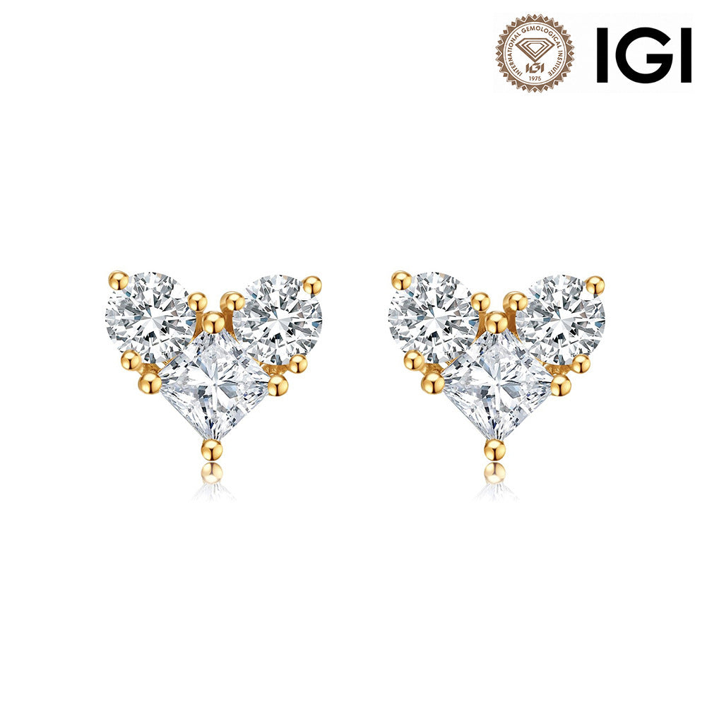 10K&14K&18K Gold Heart Cluster Lab-Grown Diamond Engagement Stud Earrings