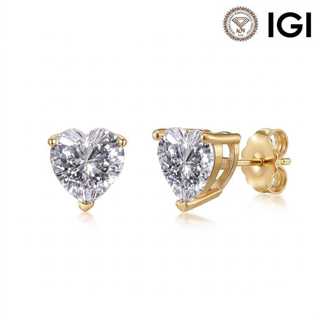 10K&14K&18K Gold Heart Cut Lab-Grown Diamond Engagement Stud Earrings（8MM）