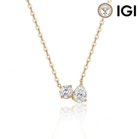 10K&14K&18K Gold  Lab-Grown Diamond "Toi et Moi" Engagement Necklace