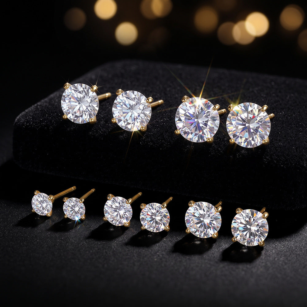 10K&14K&18K Round Cut Lab DiamondEngagement Stud Earrings 7.5MM
