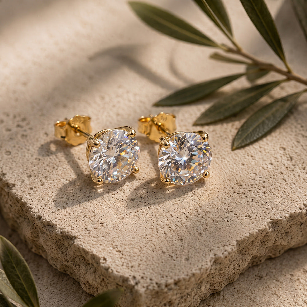 10K&14K&18K Round Cut Lab DiamondEngagement Stud Earrings 7.5MM