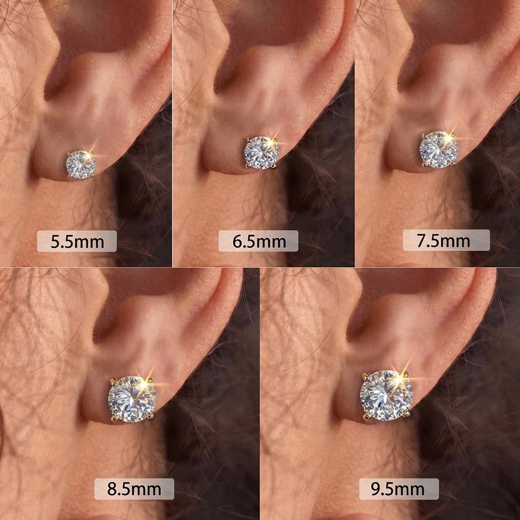 10K&14K&18K Round Cut Lab DiamondEngagement Stud Earrings 9.5MM