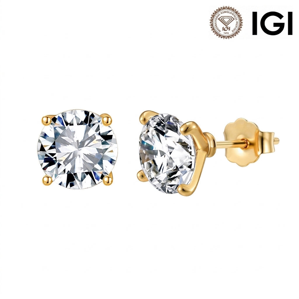 10K&14K&18K Round Cut Lab DiamondEngagement Stud Earrings 9.5MM