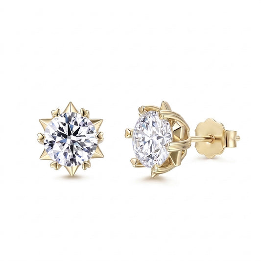 10K & 14K &18K Round Cut Lab DiamondStarburst Stud Earrings(7MM)