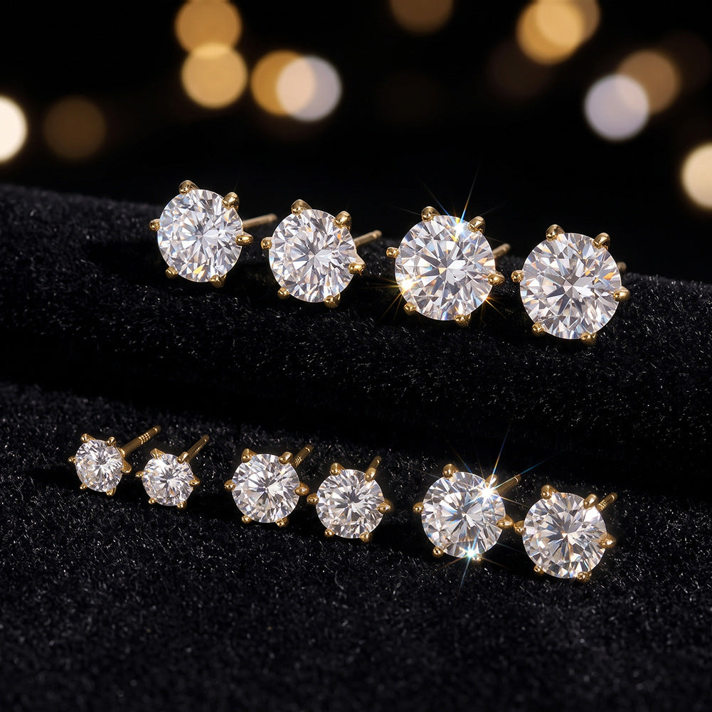 10K&14K&18K Six-Prong Round Lab Diamond Engagement Stud  Earrings 5.5MM