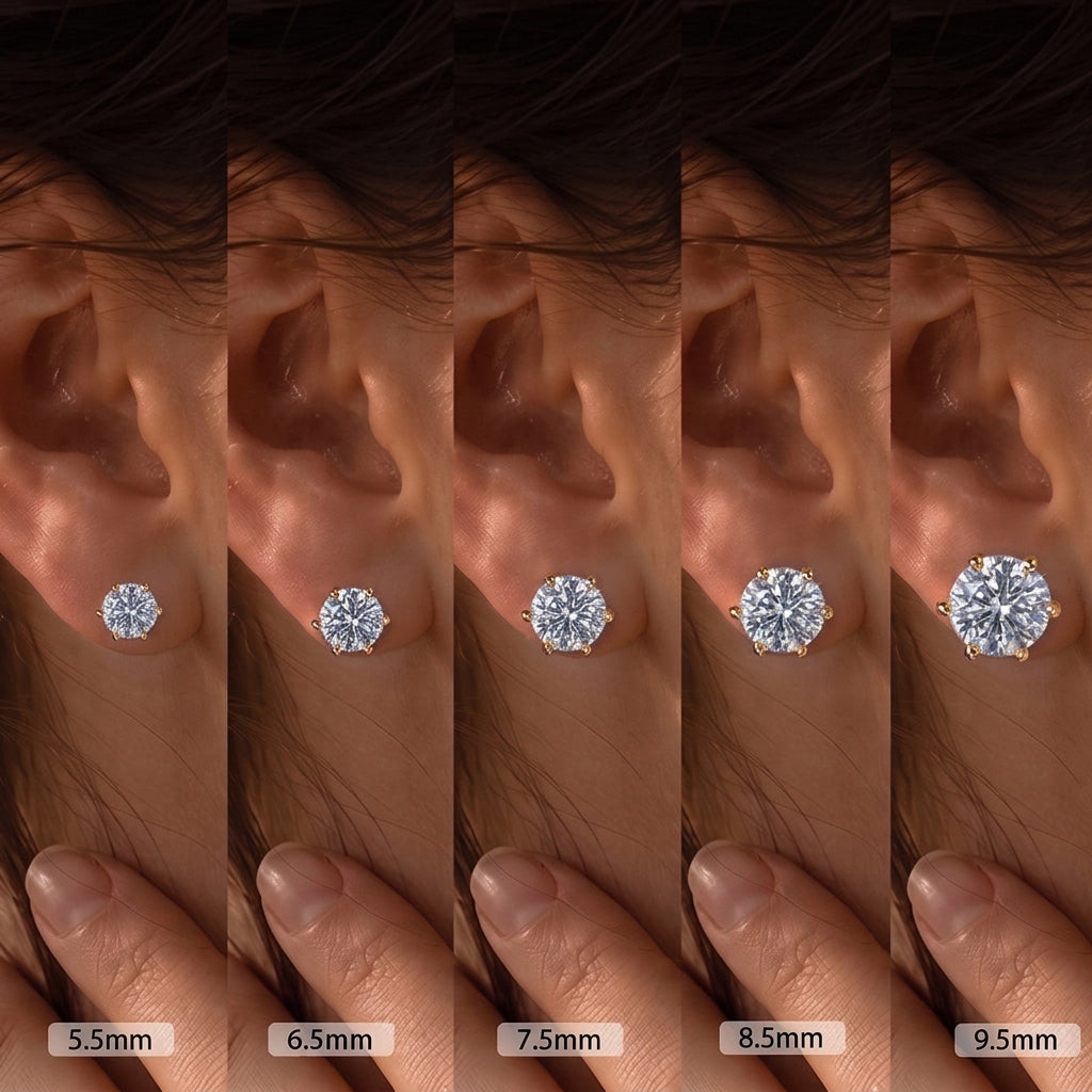 10K&14K&18K Six-Prong Round Lab Diamond Engagement Stud  Earrings 5.5MM