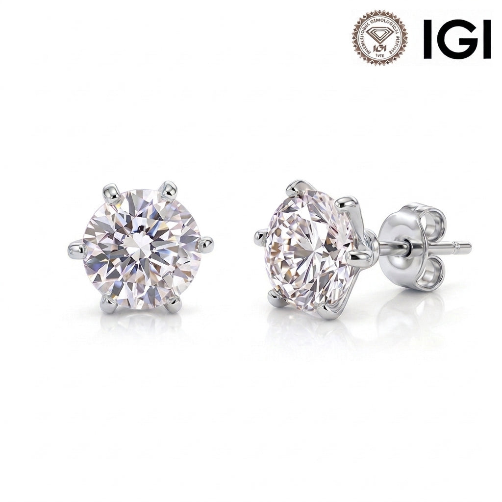 10K&14K&18K Six-Prong Round Lab Diamond Engagement Stud  Earrings 5.5MM