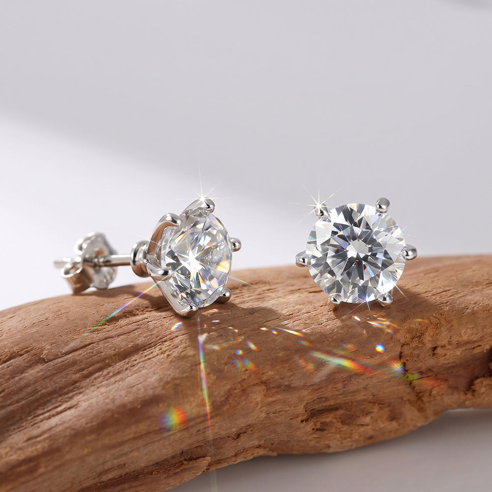 10K&14K&18K Six-Prong Round Lab Diamond Engagement Stud Earrings 6.5MM