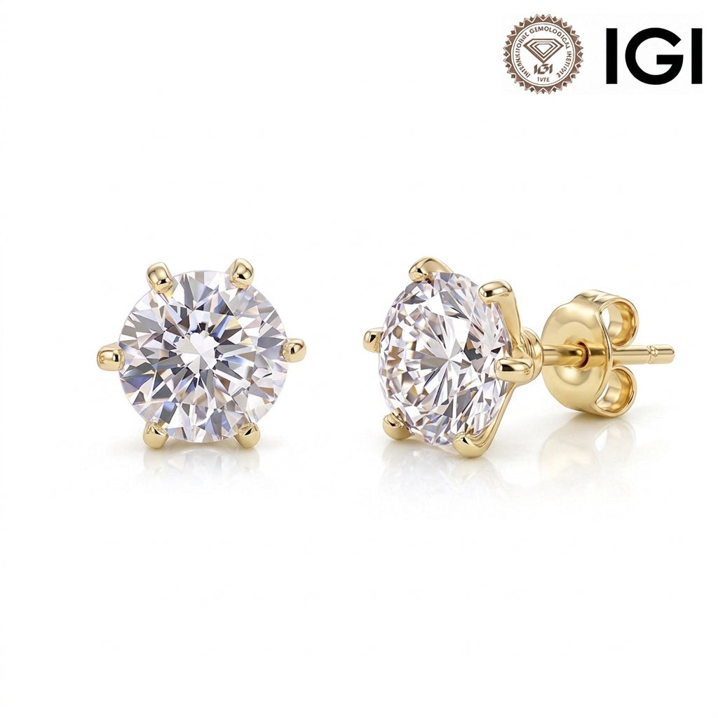 10K&14K&18K Six-Prong Round Lab Diamond Engagement Stud Earrings 6.5MM