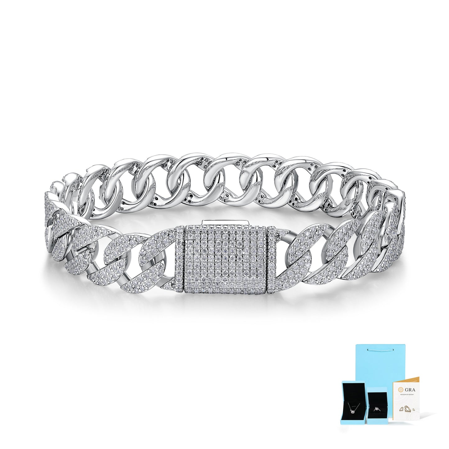High-definition shot of the bracelet laid flat and fully extended on pure white.
