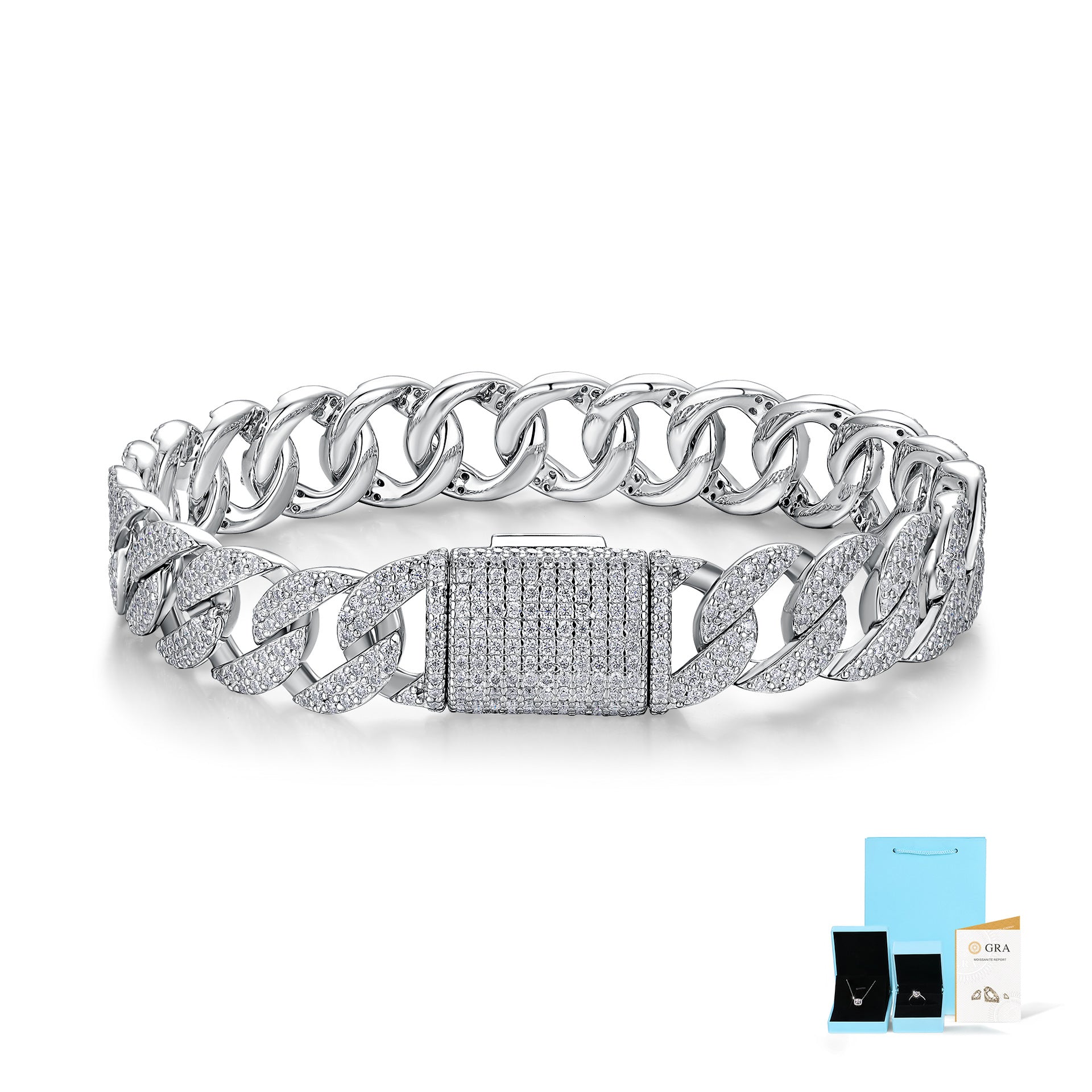 High-definition shot of the bracelet laid flat and fully extended on pure white.