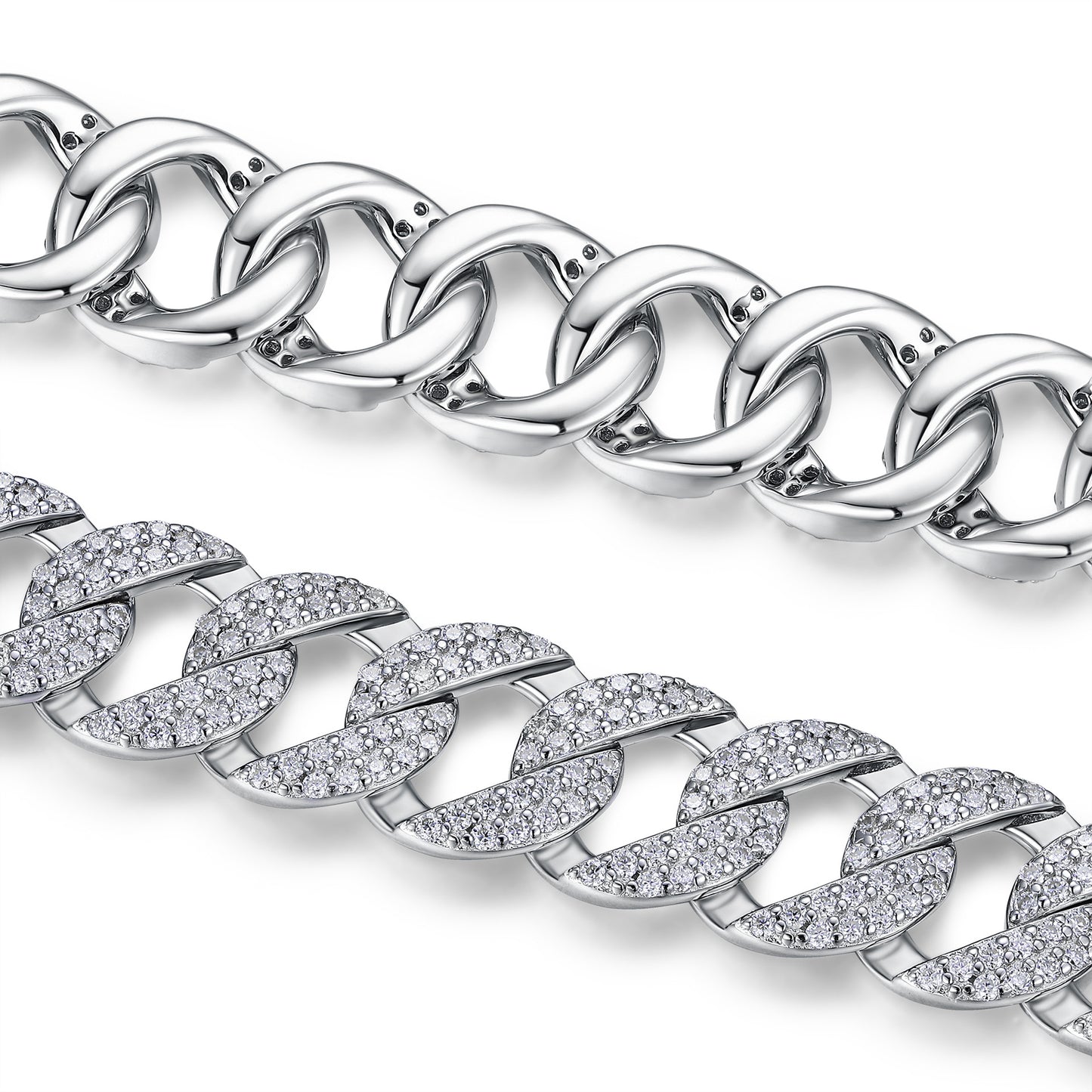 High-definition shot of the bracelet laid flat and fully extended on pure white.