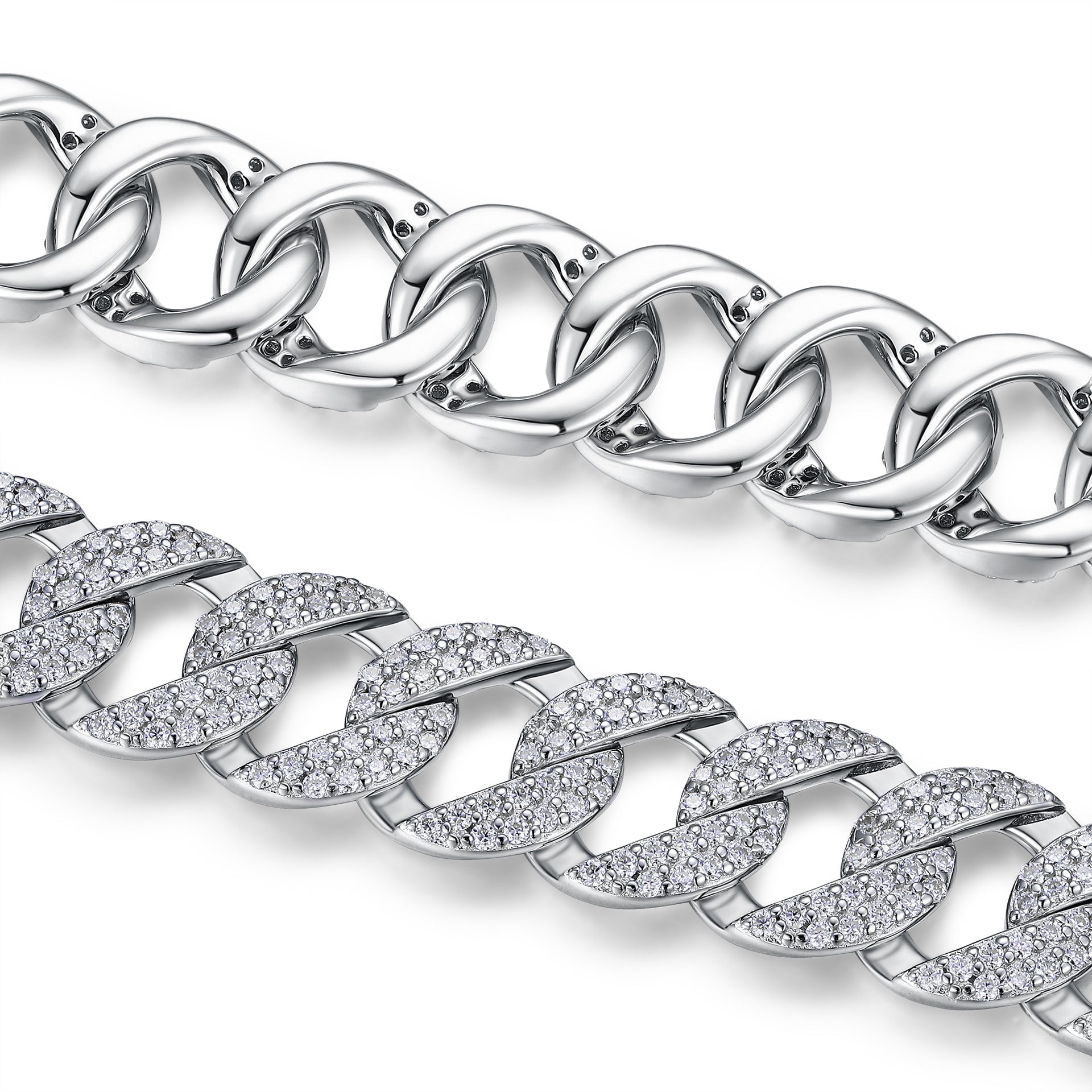 High-definition shot of the bracelet laid flat and fully extended on pure white.