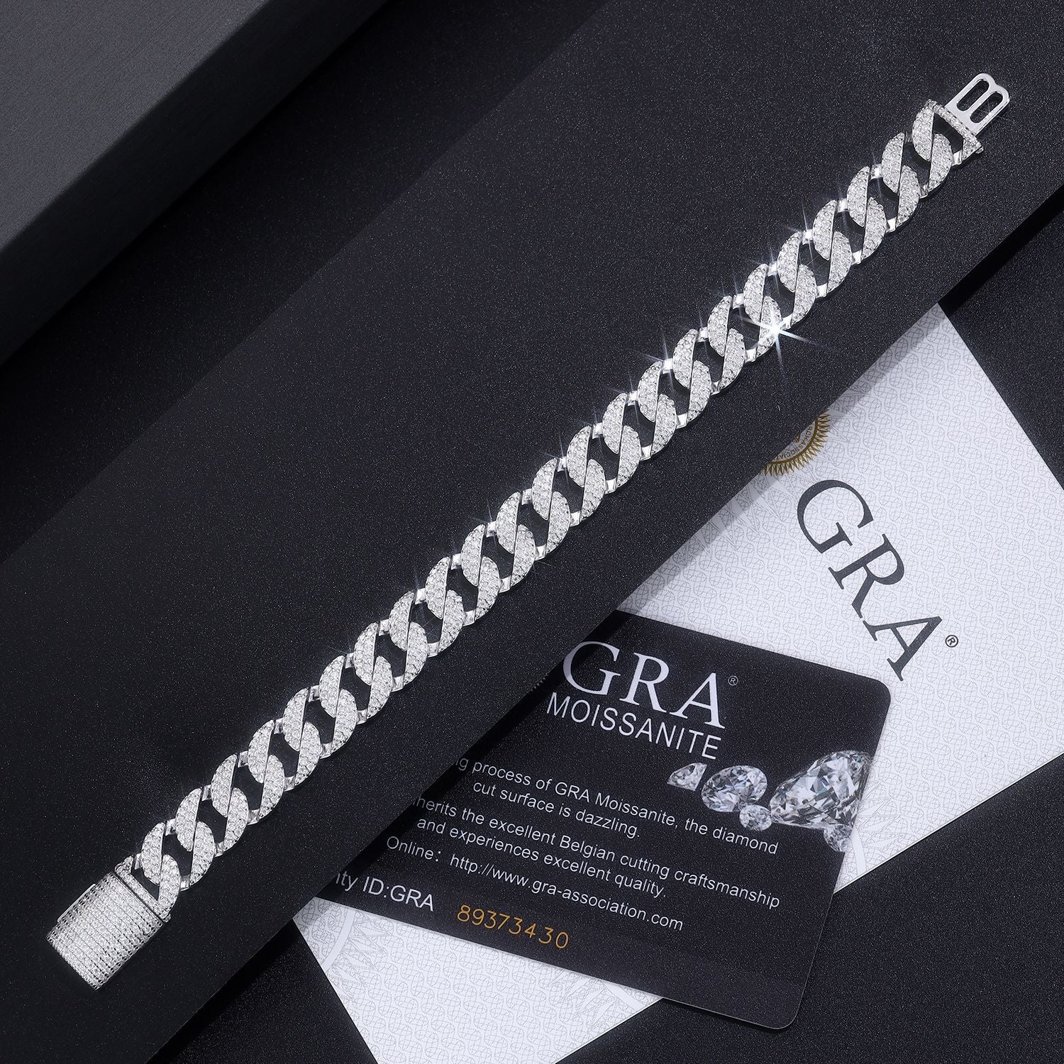 High-definition shot of the bracelet laid flat and fully extended on pure white.