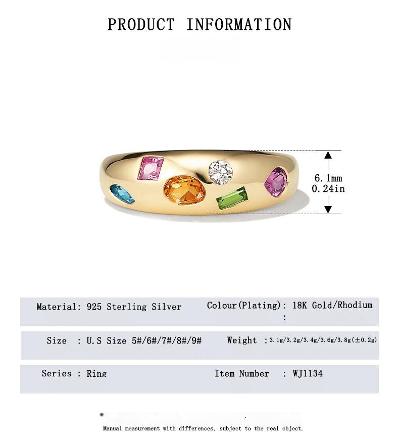S925 Sterling Silver Colorful Zircon Ring