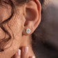 Model wearing 10k yellow gold 7x11mm oval cut lab-grown diamond stud engagement earrings on ear lobe