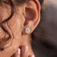 Model wearing 10k yellow gold 8x13mm oval cut lab-grown diamond stud engagement earrings on ear lobe