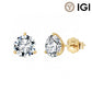 10k yellow gold 3mm round cut lab diamond bridal engagement stud earrings with IGI logo on white background   