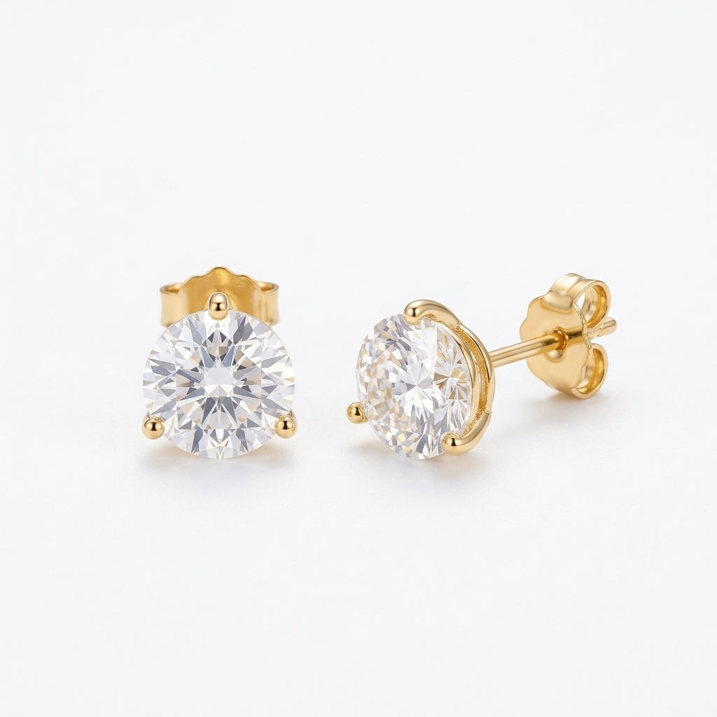 10k yellow gold 5mm round cut lab diamond engagement stud earrings pair on white studio background
