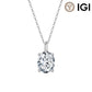 10k white gold 7x9mm four-prong oval lab diamond engagement pendant necklace with IGI logo on white background