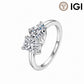 10k white gold heart and princess cut toi et moi lab-grown diamond engagement ring with IGI logo on white background