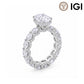 10k white gold oval cut lab diamond engagement pave ring with eternity band and IGI logo on white background