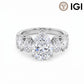 10k white gold pear cut lab-grown diamond five-stone engagement ring with IGI logo on white background