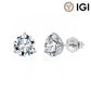 10k white gold 3mm round cut lab diamond bridal engagement stud earrings with IGI logo on white background   