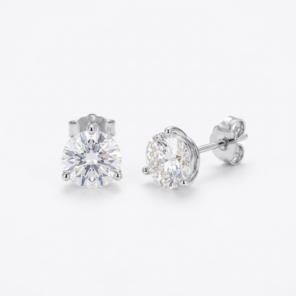 10k white gold 5mm round cut lab diamond engagement stud earrings pair on white studio background