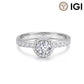 10k white gold round brilliant lab diamond halo engagement ring with pave band and IGI logo isolated on white background