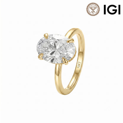 10k yellow gold 2 ct oval cut lab diamond solitaire engagement ring with IGI logo isolated on white studio background