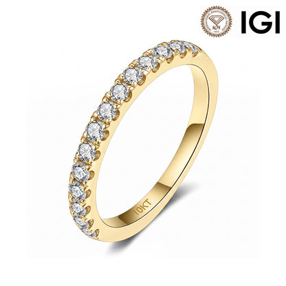 10kt gold round brilliant lab-grown diamond half eternity wedding ring with IGI logo on white studio background   