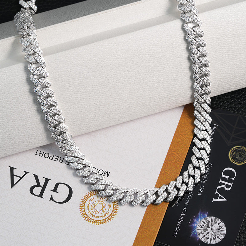  10mm iced out cuban chain on neutral or dark background, showing full pavé sparkle. Alt: “10mm Iced Out Cuban Link Chain – 925 Sterling Silver.”