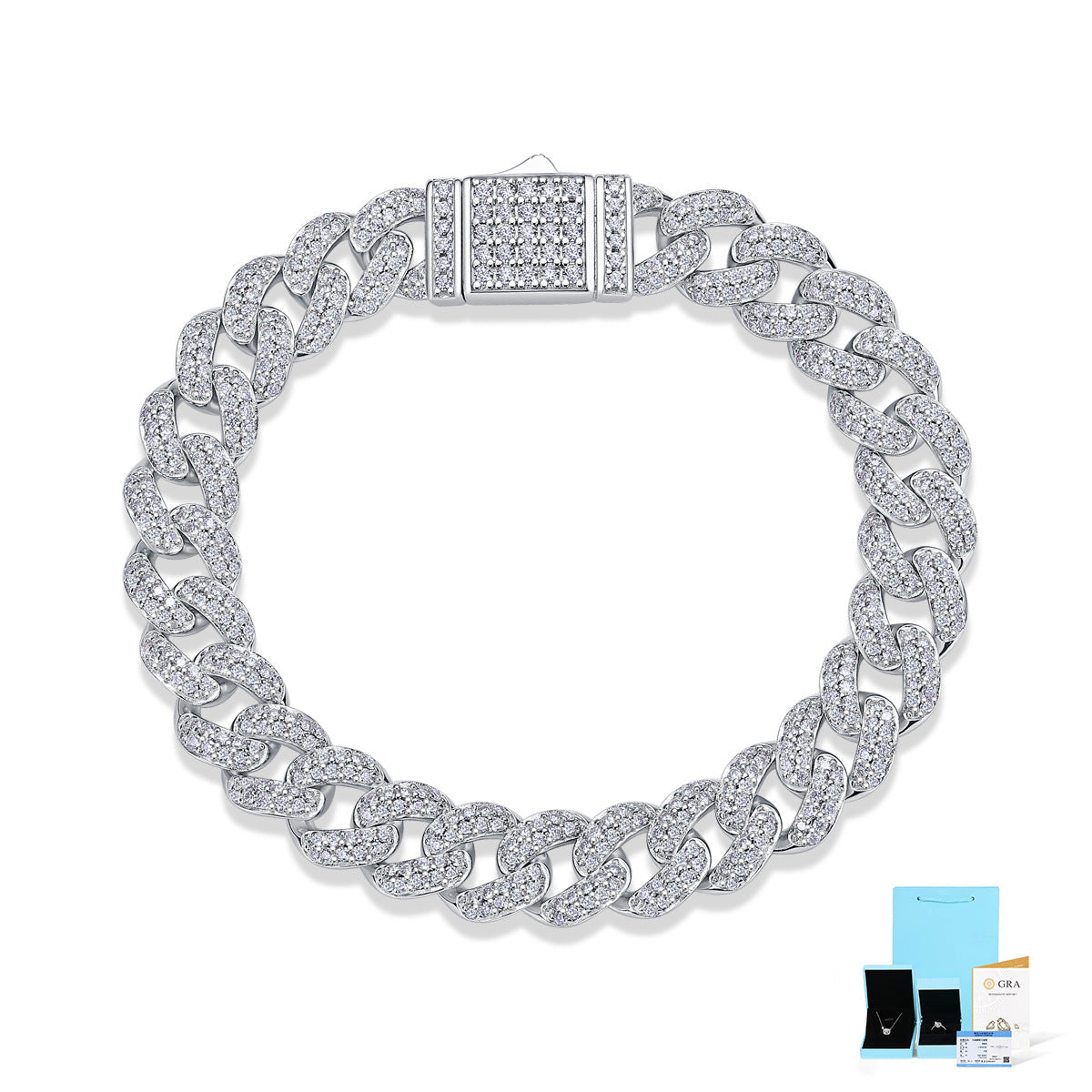 High-definition shot of the bracelet laid flat and fully extended on pure white.