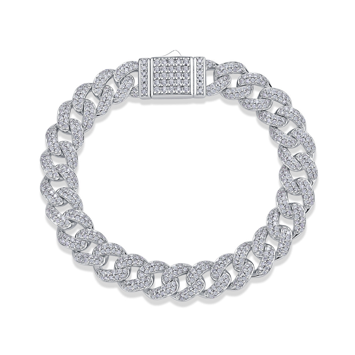High-definition shot of the bracelet laid flat and fully extended on pure white.