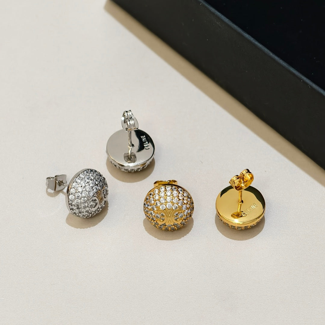 CELINE Triomphe Semi-Circle Diamond Stud Earrings