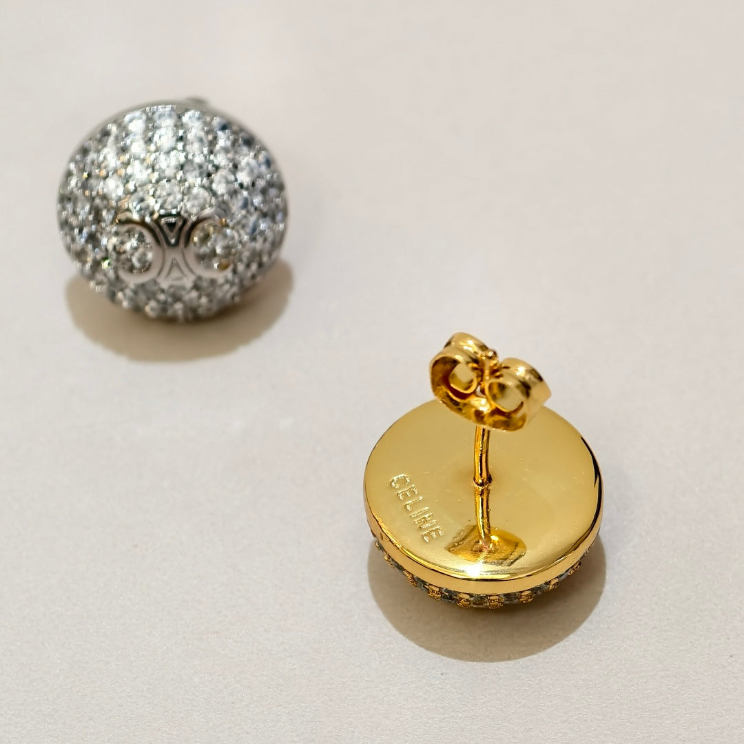 CELINE Triomphe Semi-Circle Diamond Stud Earrings