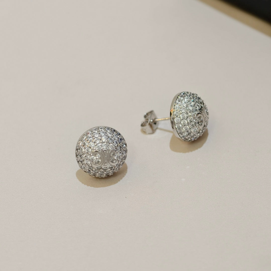 CELINE Triomphe Semi-Circle Diamond Stud Earrings