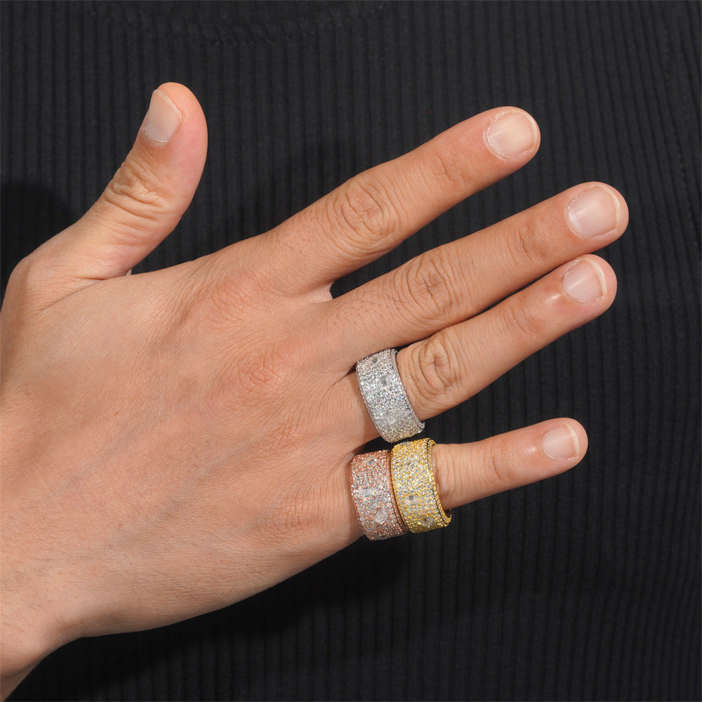 Iced Out Wide Moissanite Eternity Band with Asscher Accents