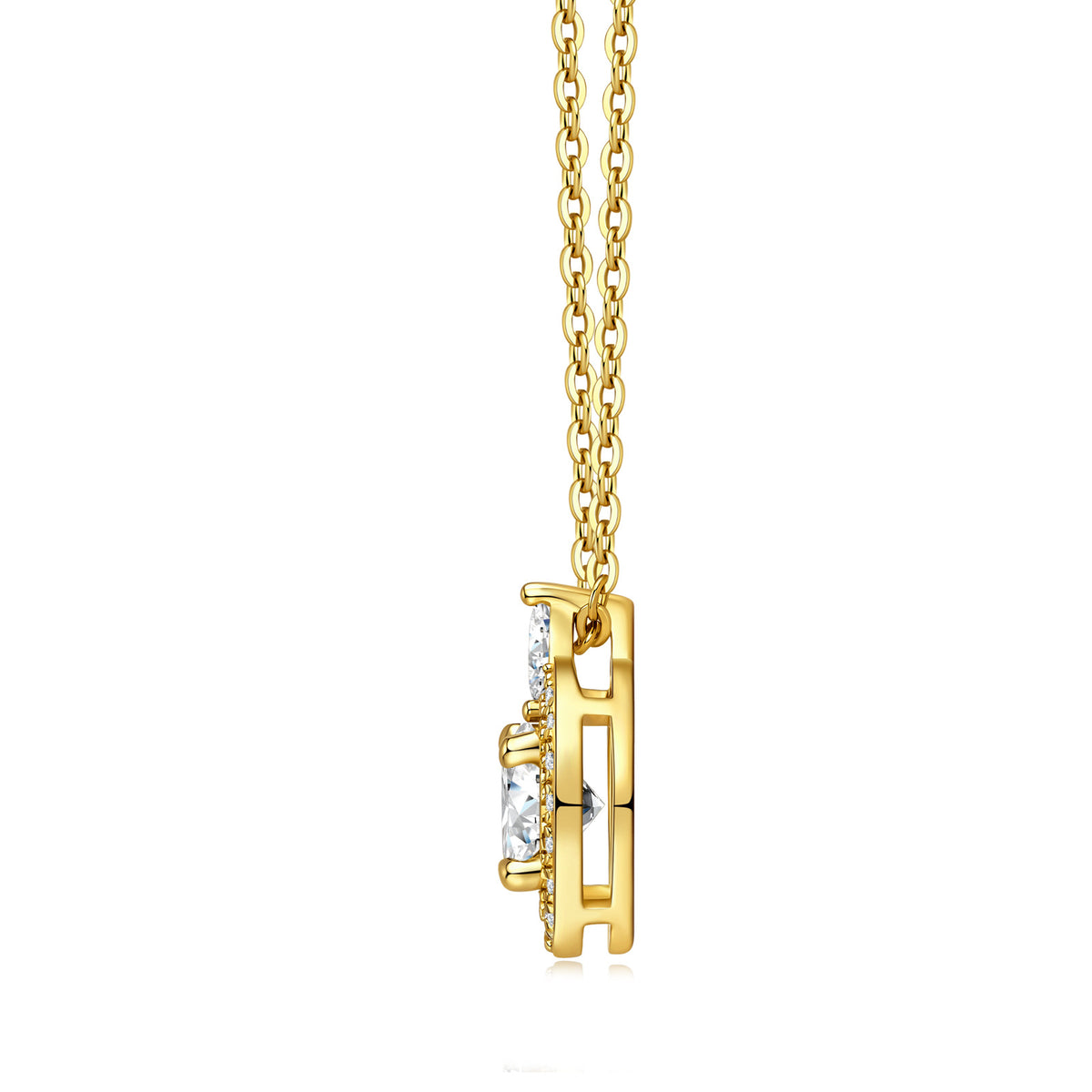 Gold Round Moissanite Halo Solitaire Pendant Necklace