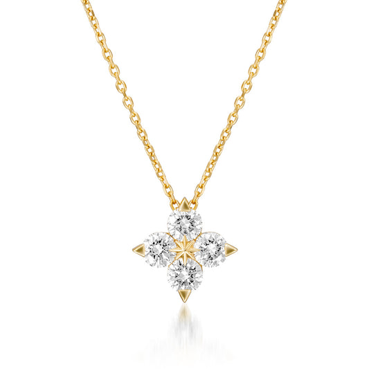  Clover pendant on soft green or cream background. Alt: “14K Gold-Plated Moissanite Four-Leaf Clover Necklace.”