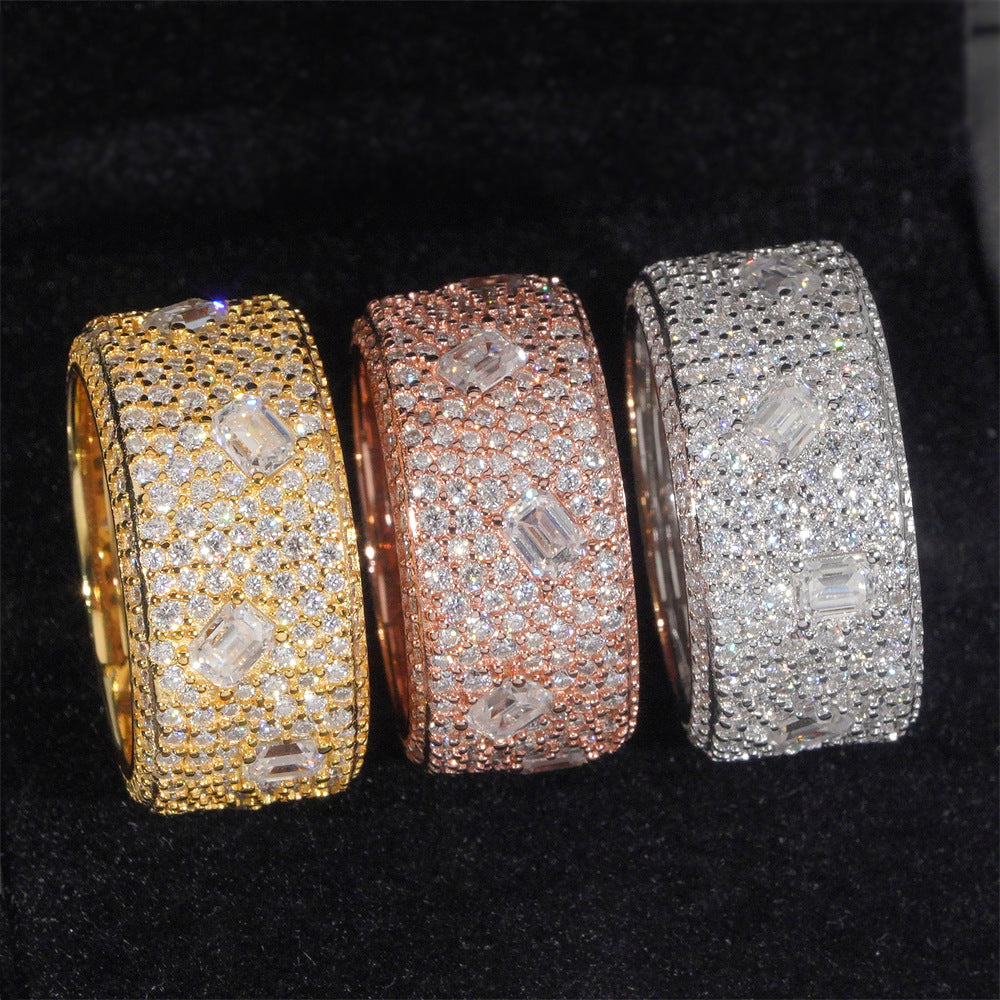Iced Out Wide Moissanite Eternity Band with Asscher Accents