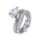 14k white gold pear cut lab diamond solitaire engagement stacking ring set with pave band on white background