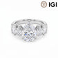 14k white gold pear cut lab-grown diamond five-stone engagement ring with IGI logo on white background