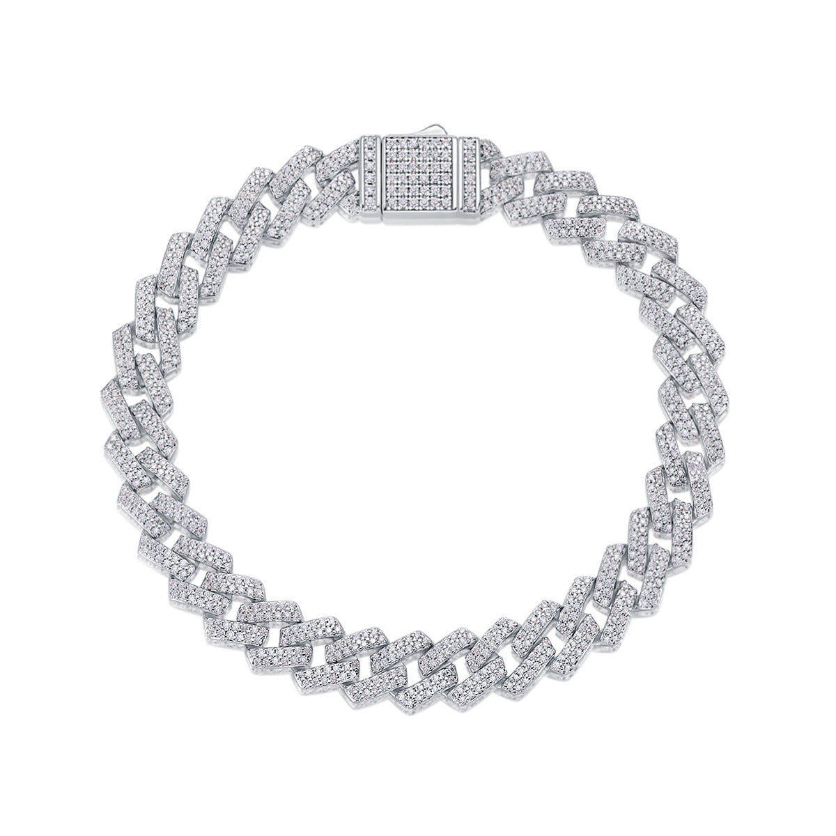 High-definition shot of the bracelet laid flat and fully extended on pure white.
