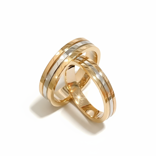 18K Gold-Plated Sterling Silver Couple Rings Small sizeTwo gold rings with a white background
