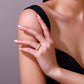 Ring worn solo and stacked. Alt: “Minimalist Style: Moissanite Chain Ring.”